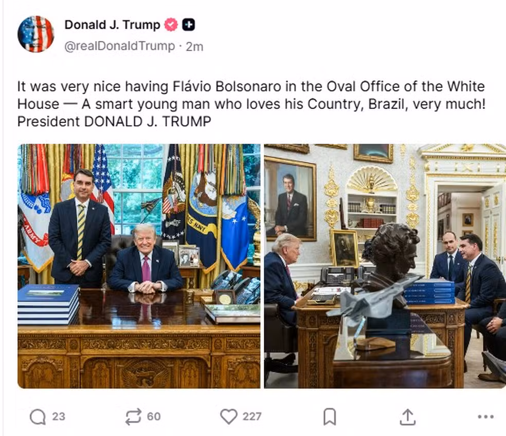 Trump posta foto com Fl�vio ap�s deboche de Lula